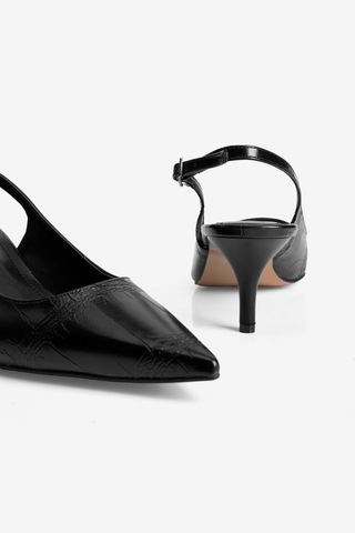 Mubiano Kadın Stiletto Sivri Burun Kroko Desenli Arkası Açık Topuklu Ayakkabı Torella Siyah