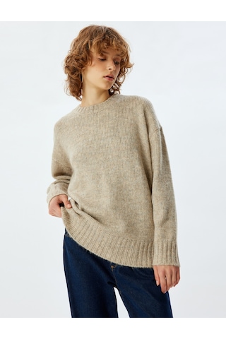 Koton Basic Triko Tunik Bisiklet Yaka Uzun Kollu Kahverengi 5wal60002ıt Kahve
