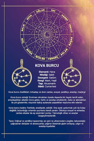 14 Ayar Altın Kova Burcu Kolye Ucu Burç Yıldız Haritası Sarı Altın