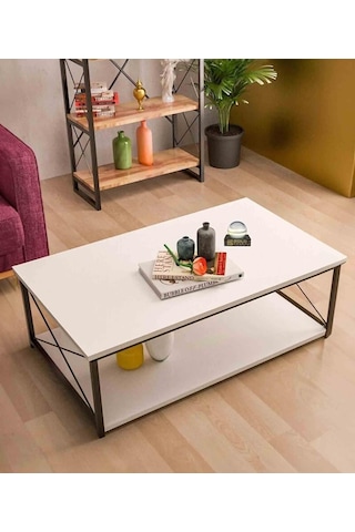 Reyo Falez Orta Sehpa Double Minimalist Beyaz