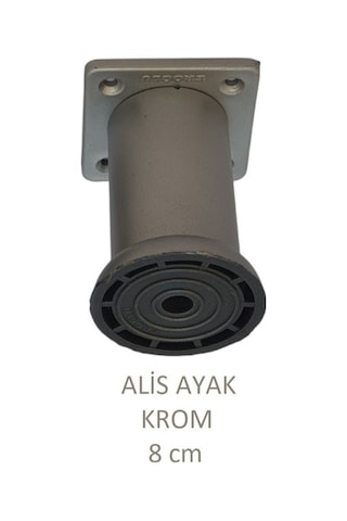Alis Ayak, Baza Koltuk Dolap Ayağı, Plastik, Krom, 8 Cm, Vidalarıyla Mat Krom