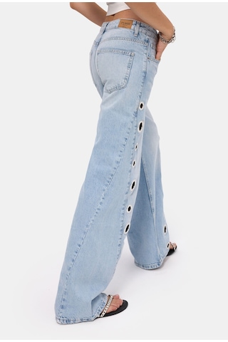 it's basic Kadın Ice 4s6-3 Palazzo Fit Kuş Gözü Detaylı Tasarım Denim Jean Buz Mavi