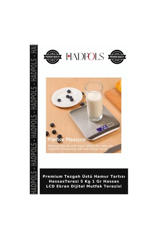Premium Tezgah Üstü Hamur Tartısı Hassasterazi 5 Kg 1 Gr Hassas Lcd Ekran Dijital Mutfak Terazisi Gümüş