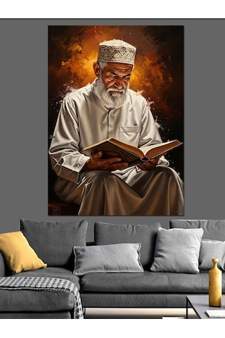 Ahşap Tablo Kitap Okuyan Bilge Yaşlı Adam