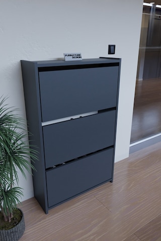 Düşer Kapak Duvara Monte Kayar 3 Raflı Ayakkabılık - Antrasit Diğer