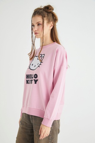 Hello Kitty Lisanslı Baskılı Oversize Fit Pembe Sweatshirt Renkli