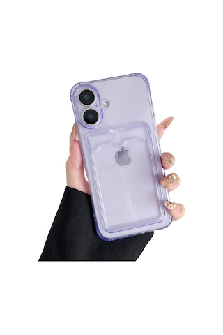 Teknomoda Apple Uyumlu iPhone 17 Kılıf Kartlıklı Anti Şok Korumalı Şeffaf Silikon Lila Lila