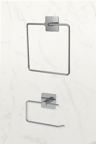 Karteya Yapışkanlı Gümüş Wc Kağıtlık Ve Kare Havluluk Banyo Mutfak 2'li Set Krom