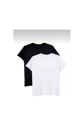 Bürke 2'li Erkek/Unisex Siyah-Beyaz Renk %100 Pamuk Bisiklet Yaka Basic Tişört