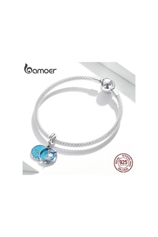 Bamoer 925 Ayar Gümüş Emaye Denizaltı Balinalar Mavi Okyanus Charm Kolye Orijinal Bilezik Veya Bileklik Gümüş