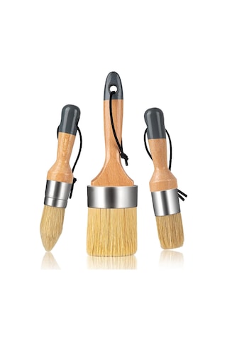 Xurunkeji Tebeşir Ve Balmumu Boya Fırçası Seti, Tebeşir Boyası, Mobilya İçin Süt Boyası, 1 Büyük Oval Fırça Ve 2 Küçük Yuvarlak Fırça