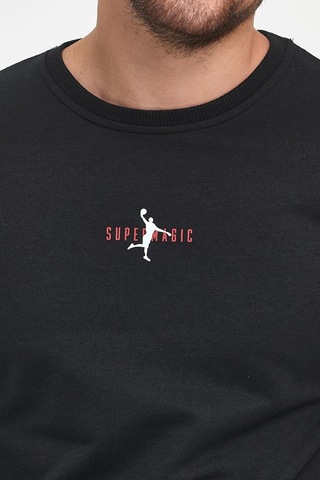 MMetalic Siyah Erkek Supermagic Göğüs Baskılı Basic Sweatshirt 001