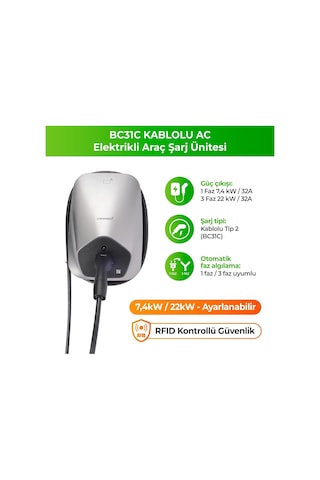 Goboenergy Bc31b Elektrikli Araç Şarj İstasyonu Type 2 Kablolu 22 Kw Max 32a, Duvar Tipi Ev Şarj Ünitesi Genel