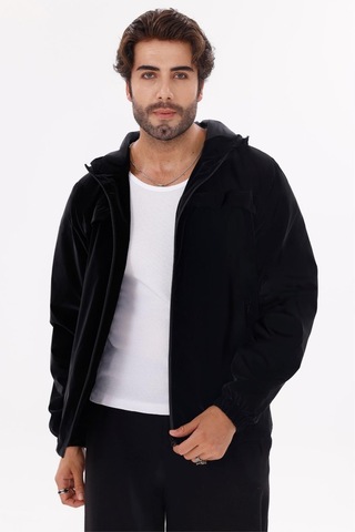 Erkek Kapüşonlu Nova Kumaş Hafif Ve Dayanıklı Şık Mevsimlik Su Ve Rüzgar Geçirmez Yağmurluk Siyah