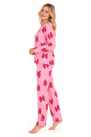 Sleeeproom Kadın Süet Mevsimlik Kurdele Desen Pijama Takımı Pembe - Kırmızı