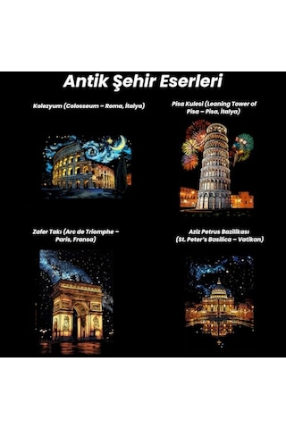 Scratch Art Kazıma Çizim Seti Antik Şehir Eserleri 4 Adet Ahşap Kalemli A3 Hobi & Sanat Tablosu