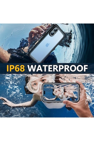 Apple Uyumlu iPhone 17 İle Uyumlu Kılıf Su Geçirmez 360 Derece Koruma Waterproof Telefon Kılıfı Siyah