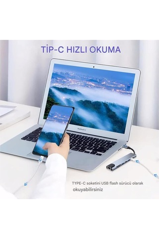 Macbook Ve Laptop Uyumlu Çok Fonksiyonlu Usb-c Dönüştürücü - Alüminyum Gövdeli Hub