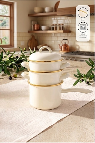 Emsan Retro Emaye 3'lü Midi Set 14 Cm Krem