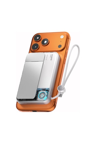 Sharge Icemag 3 Soğutucu Fanlı Standlı 10000 Mah Qi2 25w Magsafe Uyumlu Şeffaf Powerbank, Dahili Kablolu Hızlı Şarj Cihazı Beyaz