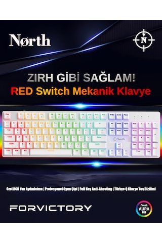 North Shield Kırmızı Switch RGB Full Metal Panel Mekanik Oyuncu Q Klavye
