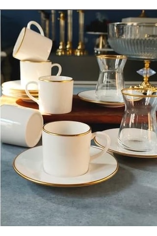 Regna Home Fine Living Sena Yaldızlı 18 Parça Gold Çay-kahve Bardağı Seti, Türk Kahve Fincan Takımı Çay Takım Diğer