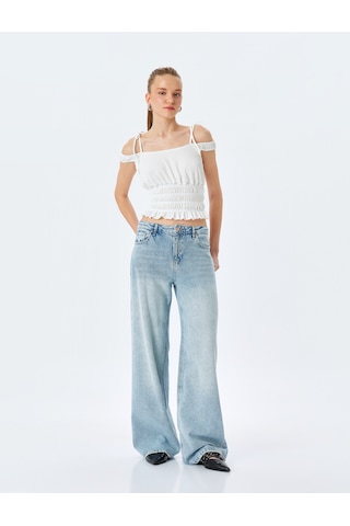 Koton Gipeli Askılı Crop Slim Fit Tişört Ekru 5sal10061ık Ekru