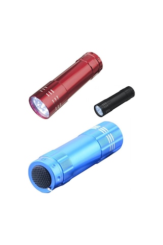 3 Adet 9 Ledli Metal Mini El Fener Çok Renkli