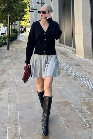Madmext Siyah Düğmeli Fitil Detaylı Triko Hırka Mg2199 Siyah