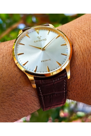 Raymond 44mm Klasik Seri Ultra İnce Deri Kordon Erkek Kol Saati Altın