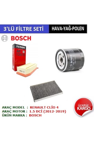 Renault Clio 4 1.5 Dci Filtre Bakım Seti 2012-2019 3'Lü Set Hava + Yağ + Polen