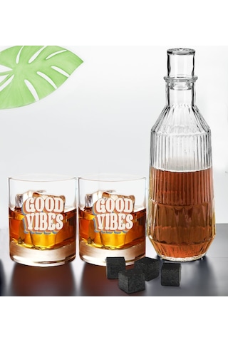 Bk Gift Dtf Motto Tasarımlı İkili Viski Kadehi, Viski Taşı Ve Karaf Seti-1, Arkadaşa Hediye, Sevgiliye Hediye Kobitmeyencom30457 Bk Gift