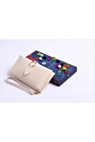 Ozka Leather Collection Damla Klipsli Kadın Cüzdan - Anahtarlık Hediyeli krem