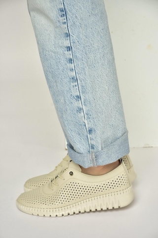 Fox Shoes Y555705103 Bej Hakiki Deri Comfort Ortopedik Taban Kadın Ayakkabı Bej
