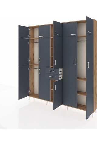 Arges Dolap 10 Raflı 2 Çekmeceli 3 Askılı 220x30x243 Çam-antrasit/antrasit Antrasıt/antrasıt