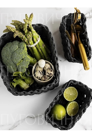 Pugovicnaa 3 Parça Dekoratif Örgü Saklama Sepeti Seti 386130636 Siyah