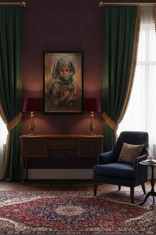 Raschel Home Premium Kumaş Halı Çerçeveli Tablo Halı Dokulu Özel Çerçeveli Mavi 70 X 100 Çok Renkli