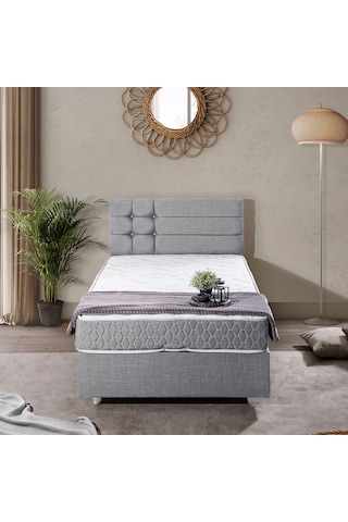 Viyana Tek Kişilik Baza Başlık Comfort Yatak Seti Açık Gri 120 x 200