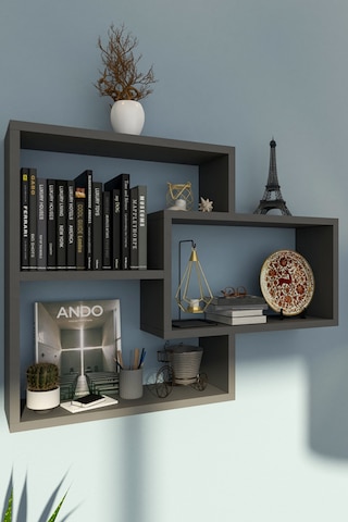 Sage Antrasit 3lü Modern Duvar Rafı