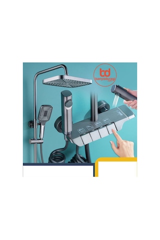 Piyano Gri Robot Tepe Duş Seti Yağmur Tepe Banyo 4 Tuşlu Batarya Dahil Antrasit Duş Seti Gri