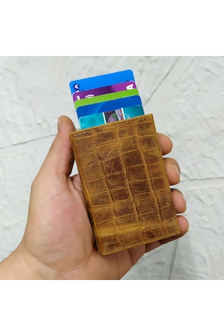 Ancora Leather Hakiki Deri Croco Mekanizmalı Erkek Cüzdanı Taba