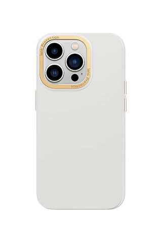 Apple Uyumlu iPhone 14 Pro Max Kılıf Metal Kamera Çerçeveli Recci Glaze Serisi Kapak Beyaz