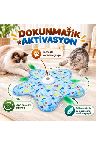Sevimli Dost Enerji Atma Evcil Hayvan Hareketli İnteraktif Kedi Oyun Matı - Usb Şarjlı - 3 Oyun Modu