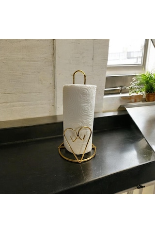 Kalp Detaylı Gold Metal Kağıt Havluluk - Tezgah Üstü - Mutfak/banyo Gold