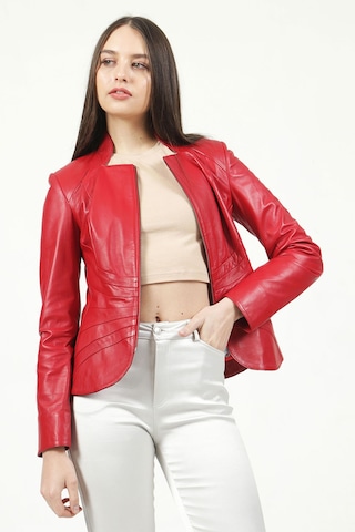 Dericlub Yb-2157 Gerçek Deri Kadın Mont Kırmızı