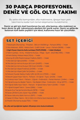 30 Parça Deniz Ve Göl Profesyonel Olta Takımı Seti - 360cm Kamış 100-300gr / 60'lık Makine - Ful Set