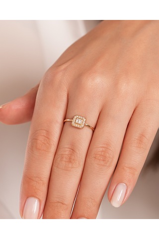 Debora Jewelry 14 Ayar Altın Kare Baget Yüzük