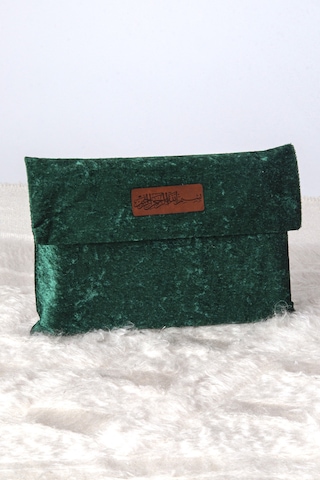 Orta Boy Kuranı Kerim Kadife Taşıma Çantası Yeşil Yeşil