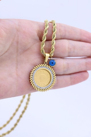 22 Ayar Çeyrek Altınlı Çelik Kolye