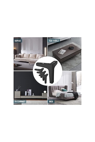 10 Cm Modern Model Metal Mobilya, Dolap, Koltuk, Tv Ünitesi Ayakları 4 Adet Robot Süpürge Siyah